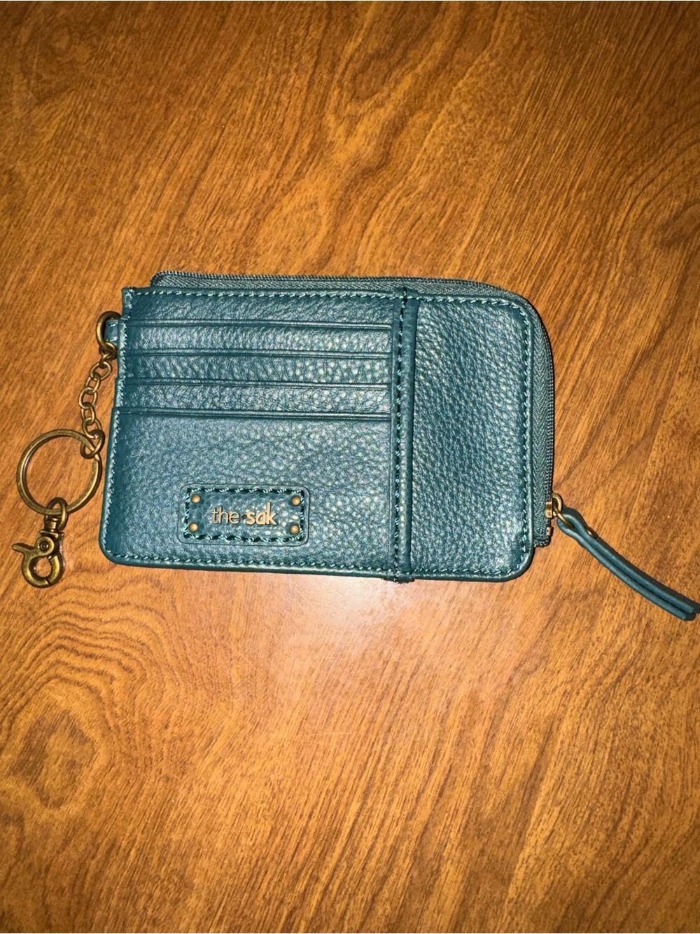 The Sak Teal Pebbled Zip Card Wallet with Keyring